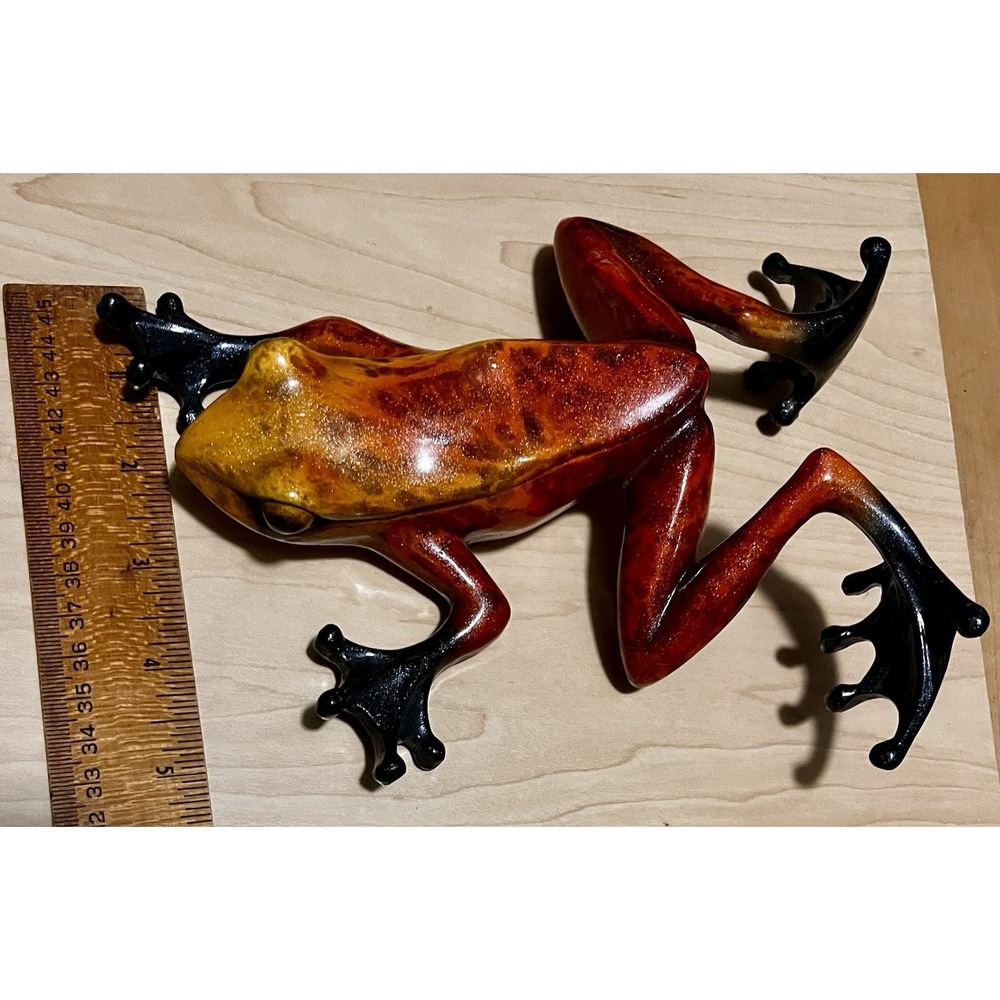 Frog Sculpture Red to Yellow Mottled Texture Patina Style No Signature Approx 7" - Picture 6 of 8